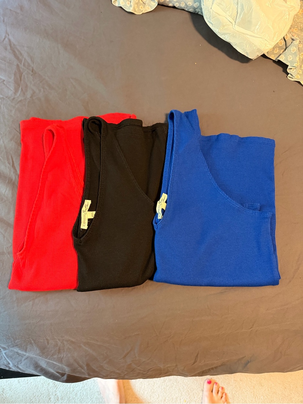 Express Women's Ribbed Tank Tops in Red, Black & Blue - Set of 3